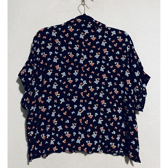 Hot Topic Top Womens Large Black Mushroom Butterfly Crop Button Up Boxy Boho - Picture 5 of 9